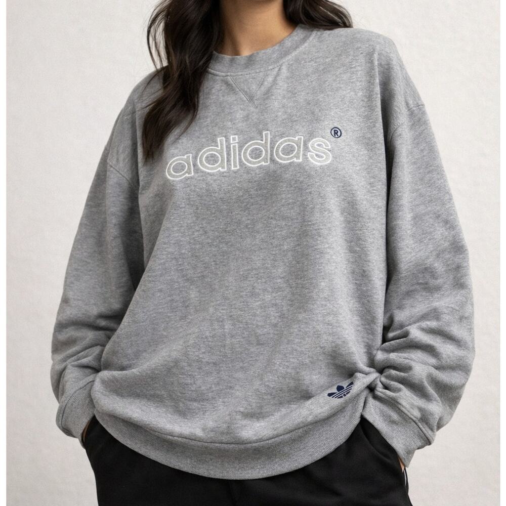 Adidas Streetwear Original Boxy Gray Athleisure Crewneck Sweatshirt Pullover 2XL